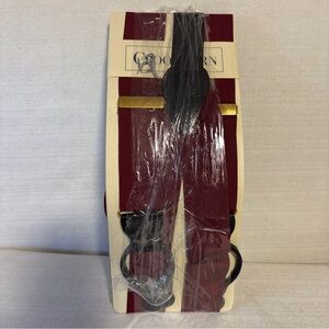 VTG Crookhorn suspenders maroon gold hardware leather fasteners NIP